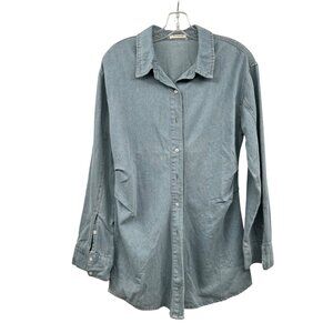 Sunday Up Womens Denim Button Up Top Long Sleeve Blue Size Large